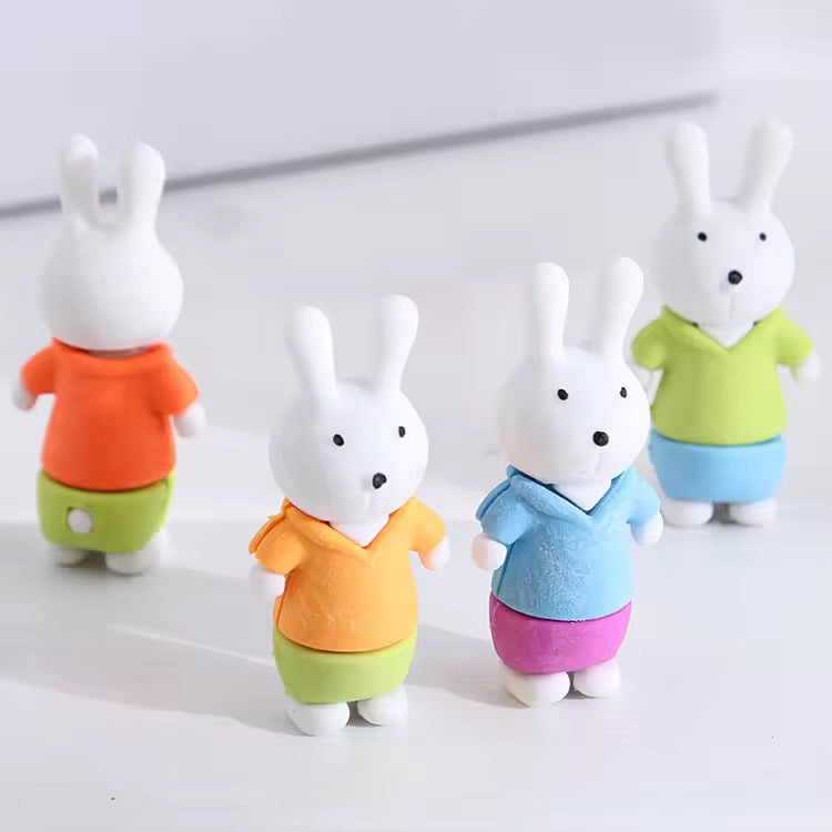 3D Cartoon Bunny Eraser Set for Kids (Assorted Outfits)