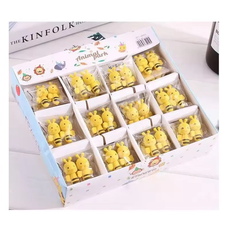 3D Cartoon Honey Bee Eraser Set for Kids (Assorted Faces)