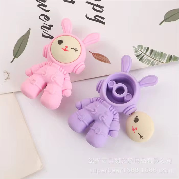3D Cartoon Bunny Eraser Set for Kids (Assorted Colors)