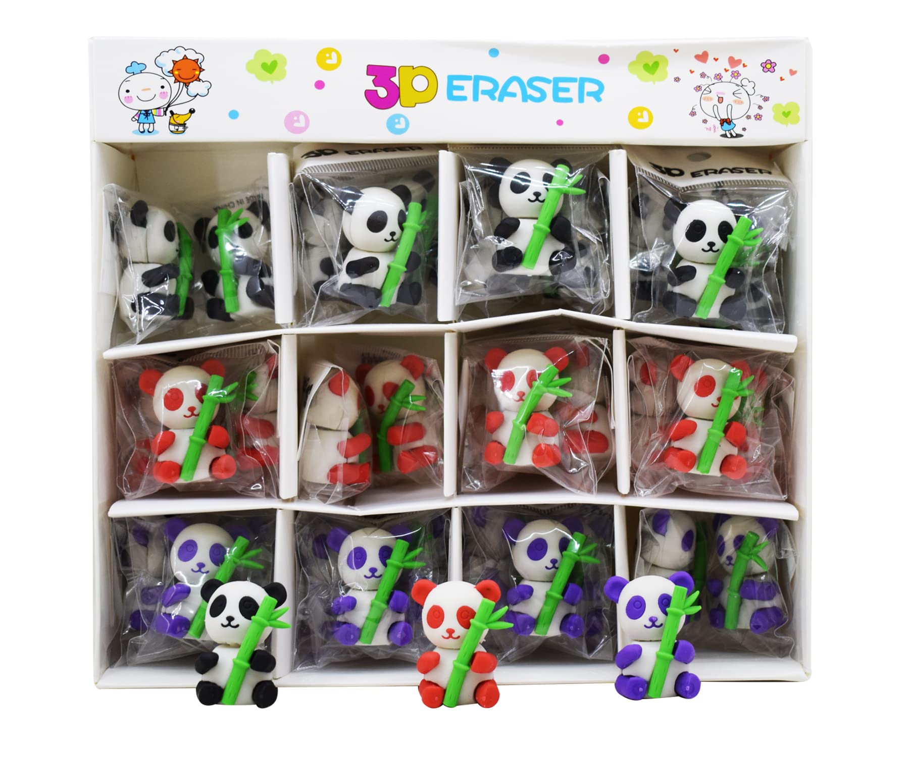 3D Cartoon Panda Bamboo Eraser Set for Kids (Assorted Designs)