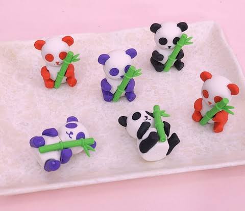 3D Cartoon Panda Bamboo Eraser Set for Kids (Assorted Designs)