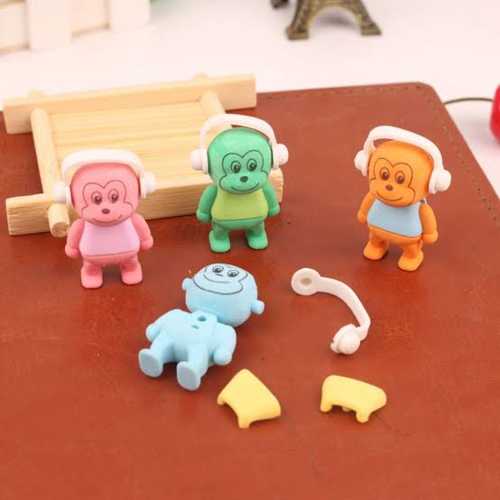 3D Cartoon Monkey Eraser Set for Kids (Assorted Colors)