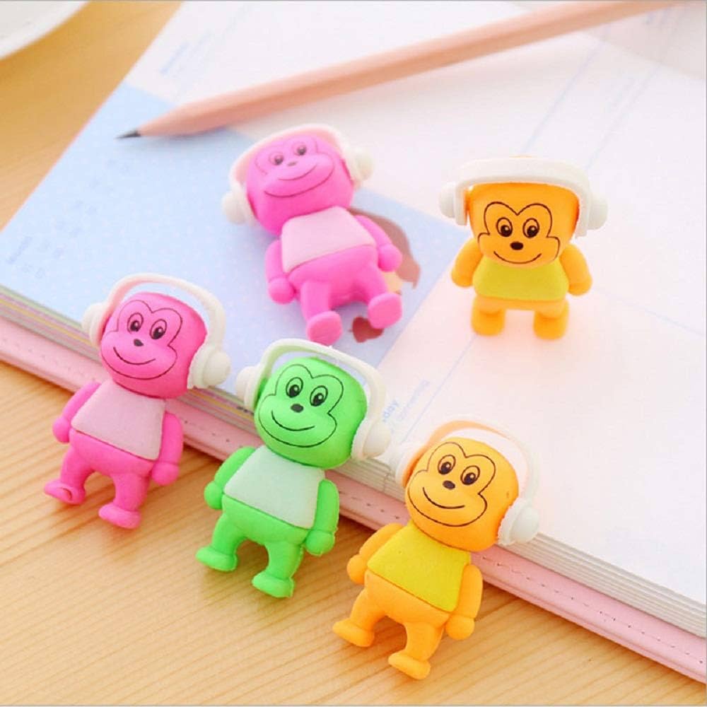 3D Cartoon Monkey Eraser Set for Kids (Assorted Colors)