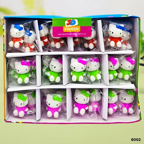 3D Cartoon Kitty Eraser Set for Kids (Assorted Colors)